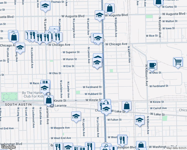 map of restaurants, bars, coffee shops, grocery stores, and more near 4831 West Race Avenue in Chicago