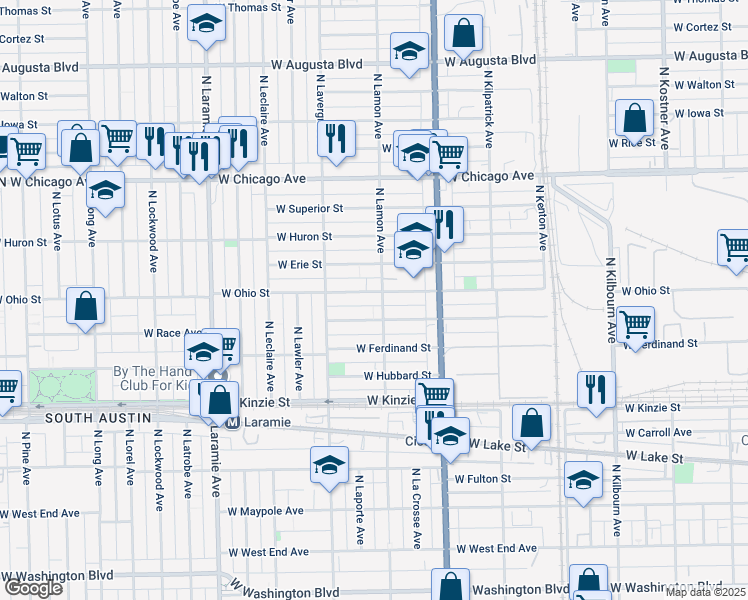 map of restaurants, bars, coffee shops, grocery stores, and more near 4906 West Race Avenue in Chicago