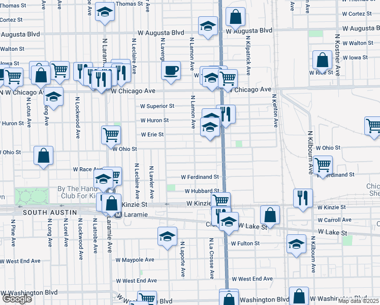 map of restaurants, bars, coffee shops, grocery stores, and more near 4906 West Race Avenue in Chicago