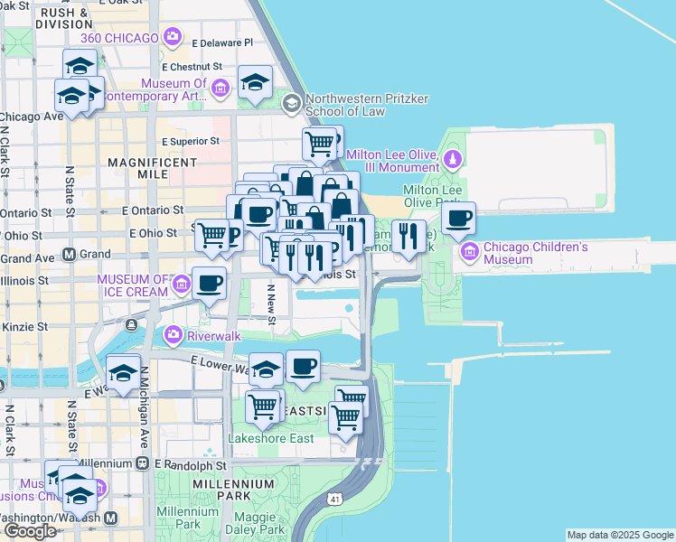 map of restaurants, bars, coffee shops, grocery stores, and more near in Chicago