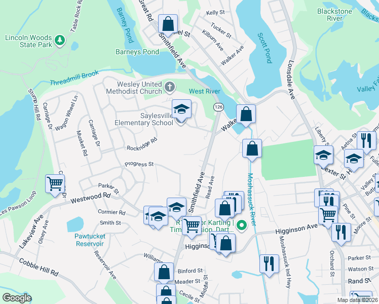 map of restaurants, bars, coffee shops, grocery stores, and more near 22 Ballou Avenue in Lincoln