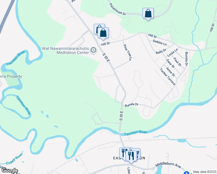 map of restaurants, bars, coffee shops, grocery stores, and more near 242 South Street East in Raynham