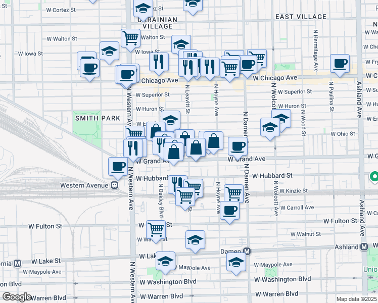 map of restaurants, bars, coffee shops, grocery stores, and more near in Chicago