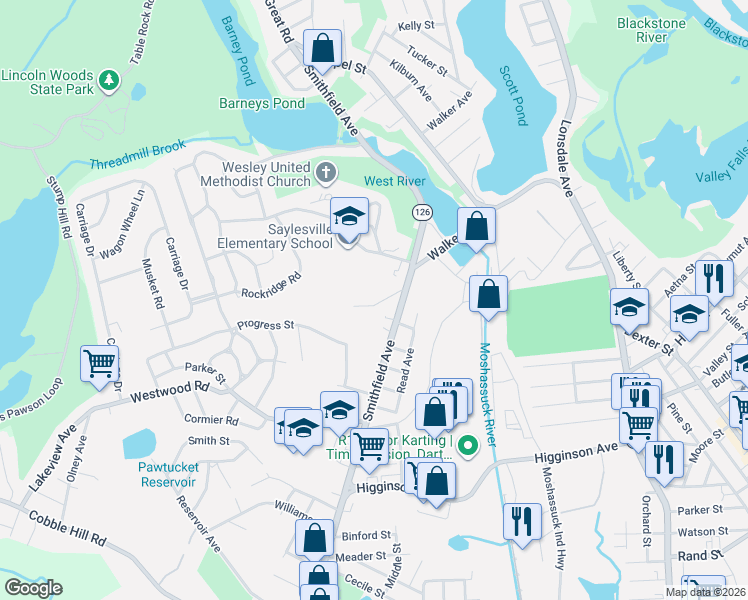 map of restaurants, bars, coffee shops, grocery stores, and more near 22 Ballou Avenue in Lincoln