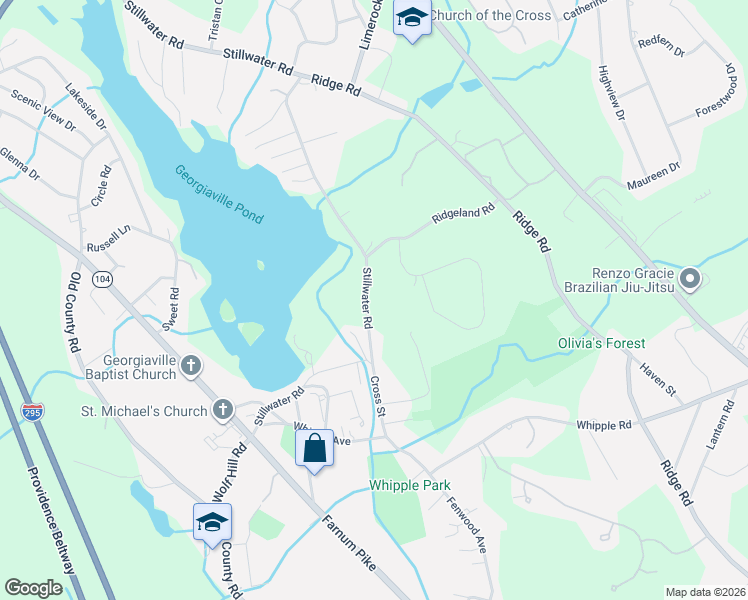 map of restaurants, bars, coffee shops, grocery stores, and more near 65 Stillwater Road in Smithfield