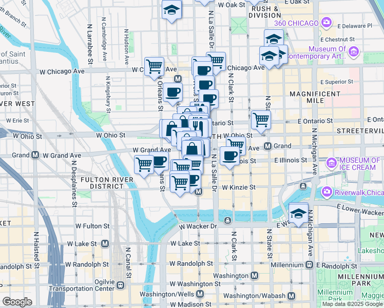 map of restaurants, bars, coffee shops, grocery stores, and more near in Chicago