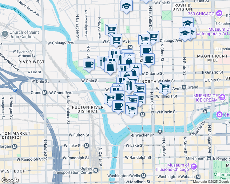 map of restaurants, bars, coffee shops, grocery stores, and more near in Chicago