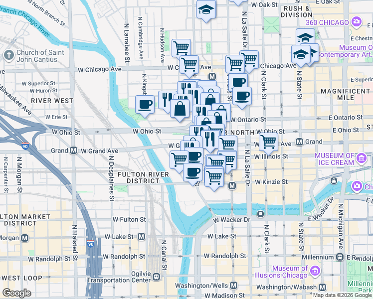 map of restaurants, bars, coffee shops, grocery stores, and more near in Chicago