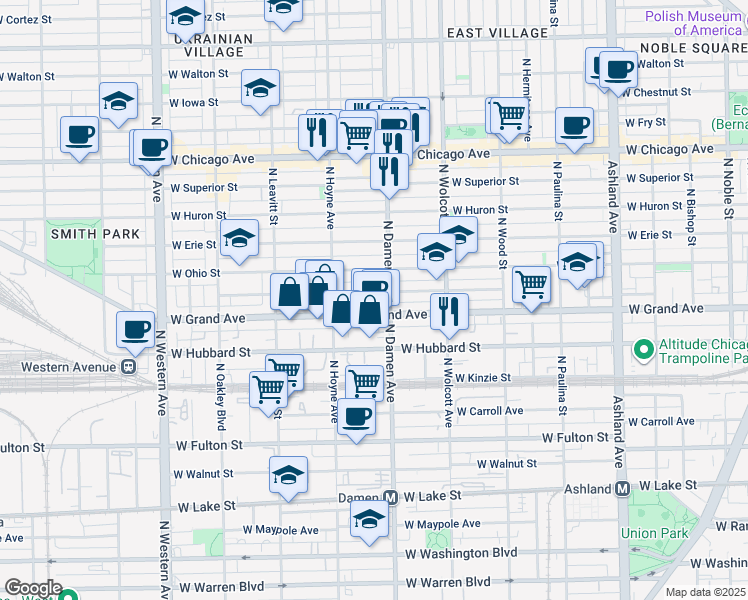 map of restaurants, bars, coffee shops, grocery stores, and more near 2025 West Ohio Street in Chicago