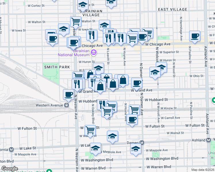 map of restaurants, bars, coffee shops, grocery stores, and more near in Chicago