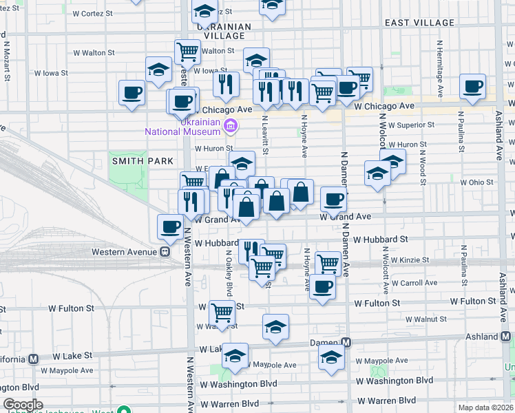 map of restaurants, bars, coffee shops, grocery stores, and more near in Chicago
