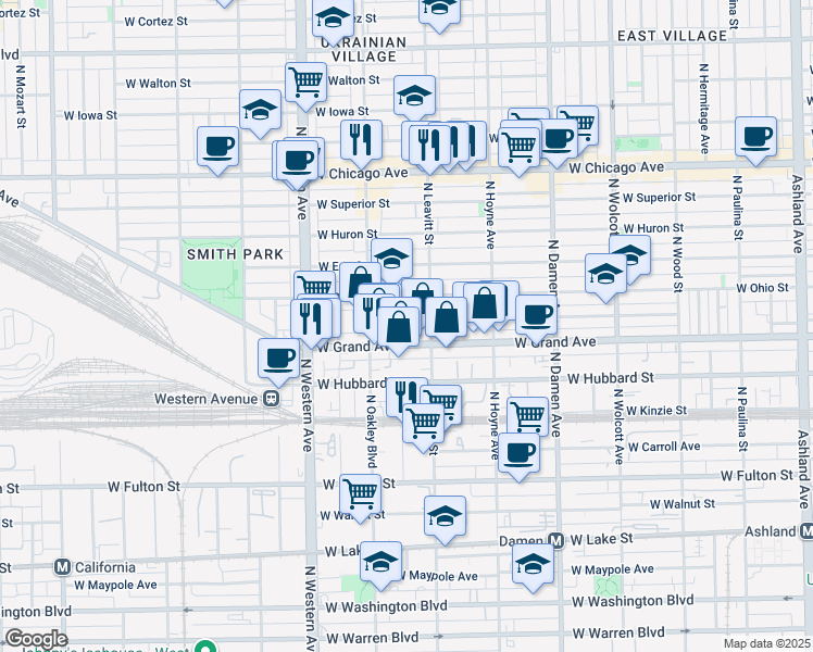 map of restaurants, bars, coffee shops, grocery stores, and more near in Chicago