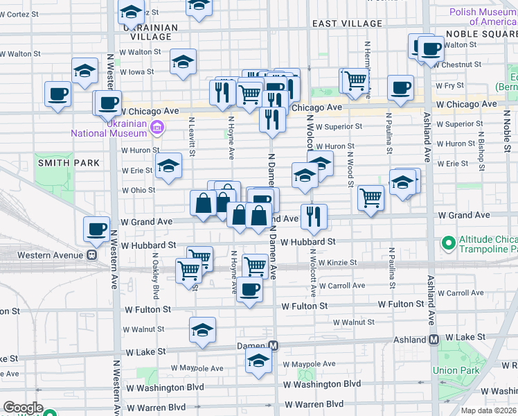 map of restaurants, bars, coffee shops, grocery stores, and more near 2025 West Ohio Street in Chicago