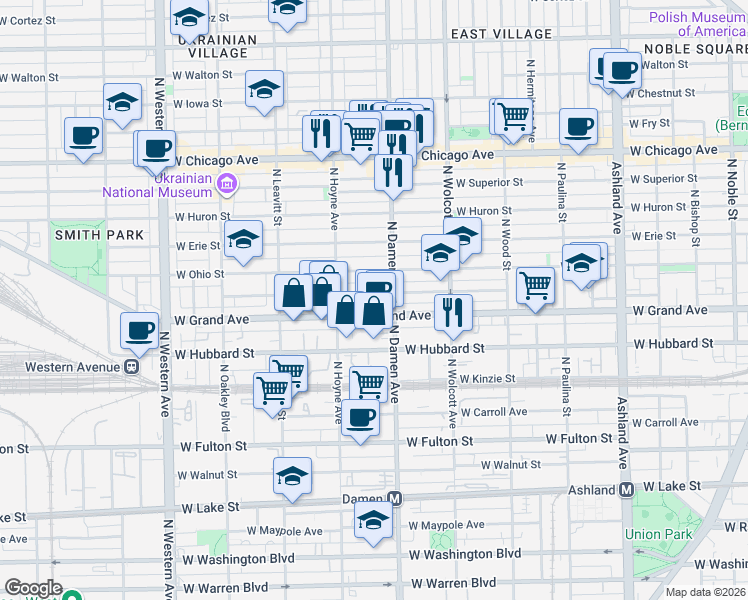 map of restaurants, bars, coffee shops, grocery stores, and more near 2025 West Ohio Street in Chicago