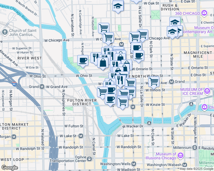 map of restaurants, bars, coffee shops, grocery stores, and more near in Chicago
