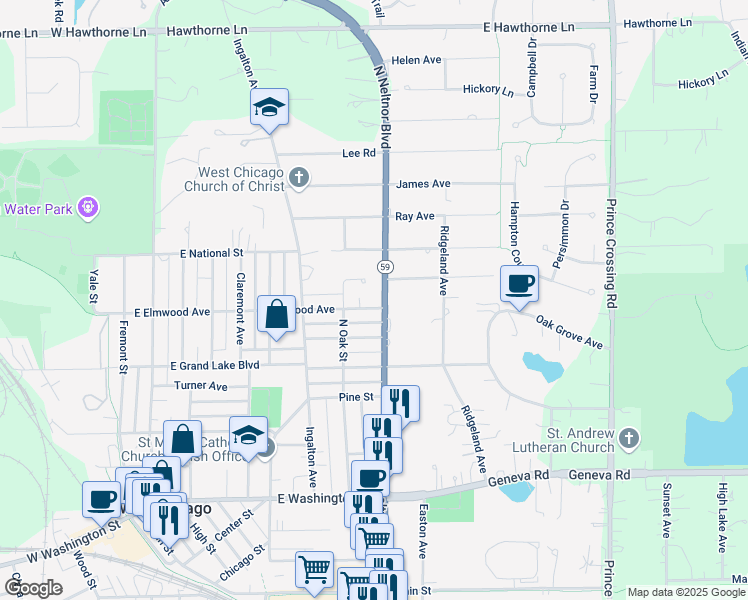 map of restaurants, bars, coffee shops, grocery stores, and more near 812 Grove Avenue in West Chicago
