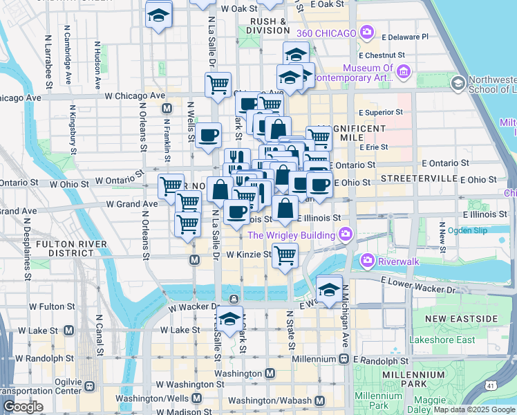 map of restaurants, bars, coffee shops, grocery stores, and more near 536 North Dearborn Street in Chicago