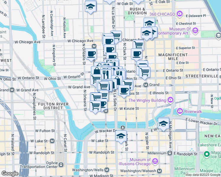 map of restaurants, bars, coffee shops, grocery stores, and more near in Chicago