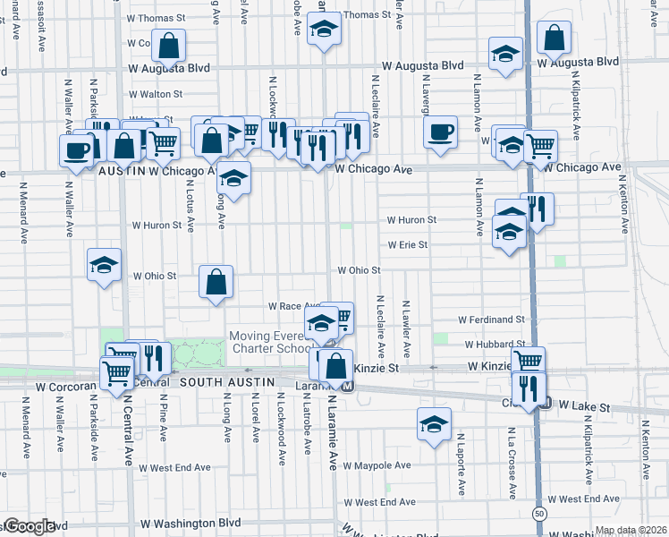 map of restaurants, bars, coffee shops, grocery stores, and more near in Chicago