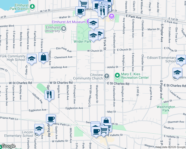 map of restaurants, bars, coffee shops, grocery stores, and more near 125 Harbour Terrace in Elmhurst