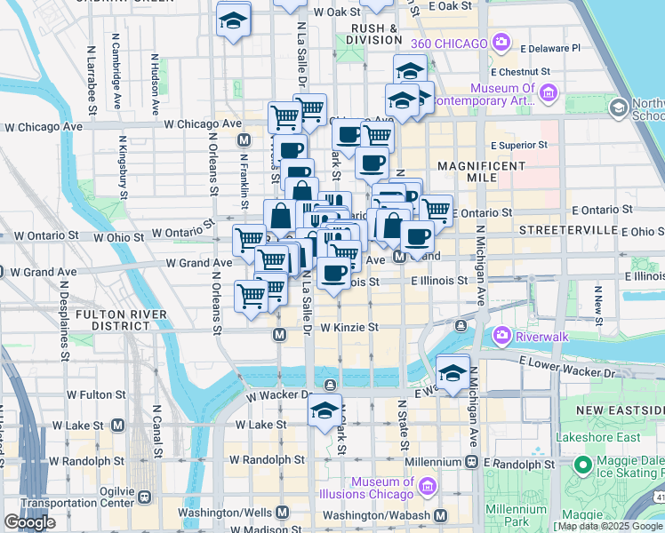 map of restaurants, bars, coffee shops, grocery stores, and more near 536 North Clark Street in Chicago