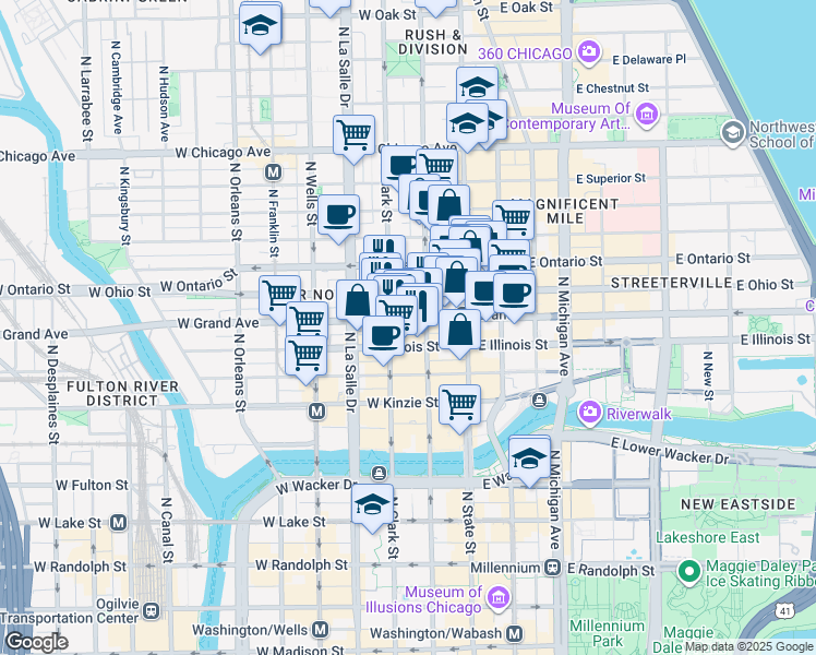 map of restaurants, bars, coffee shops, grocery stores, and more near 536 North Dearborn Street in Chicago