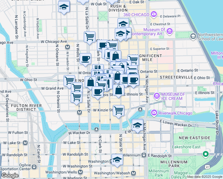 map of restaurants, bars, coffee shops, grocery stores, and more near 536 North Dearborn Street in Chicago