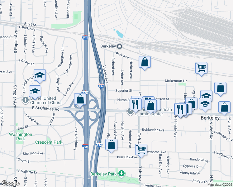 map of restaurants, bars, coffee shops, grocery stores, and more near 5916 Superior Street in Berkeley