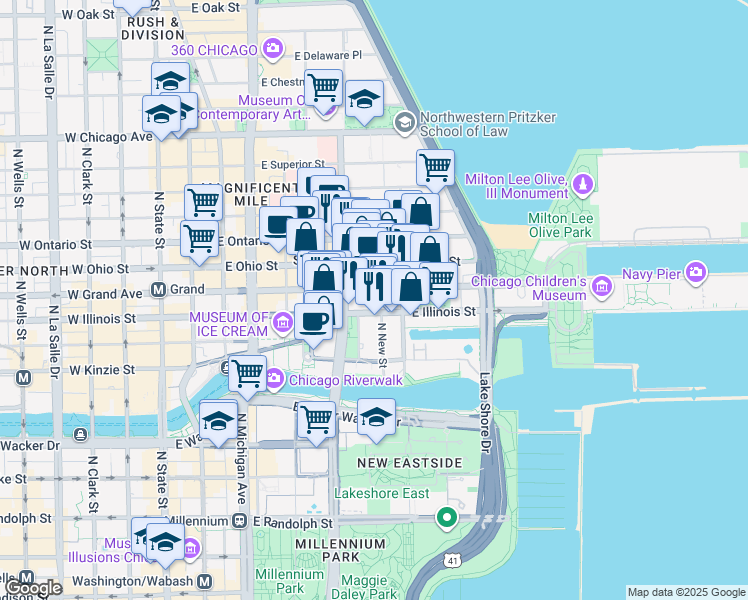 map of restaurants, bars, coffee shops, grocery stores, and more near in Chicago