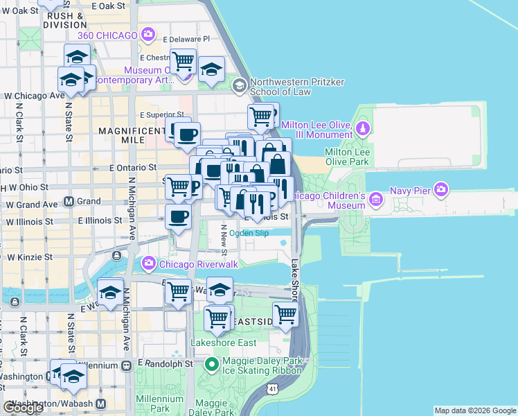 map of restaurants, bars, coffee shops, grocery stores, and more near in Chicago