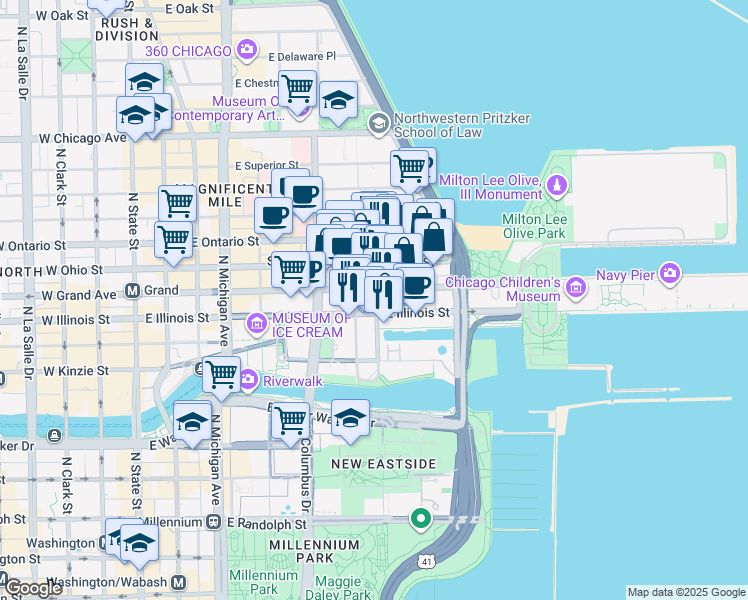 map of restaurants, bars, coffee shops, grocery stores, and more near in Chicago
