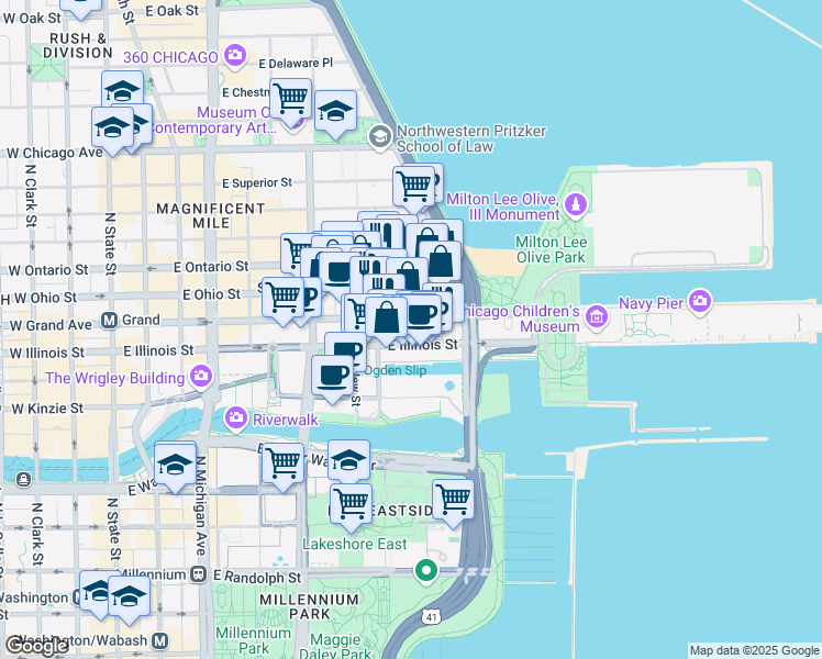 map of restaurants, bars, coffee shops, grocery stores, and more near in Chicago