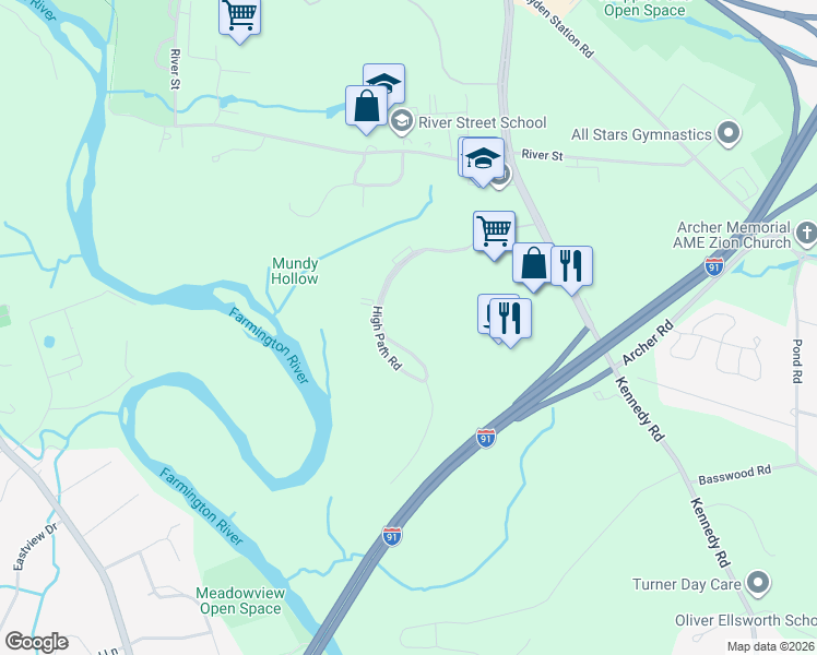 map of restaurants, bars, coffee shops, grocery stores, and more near 904 High Path Road in Windsor