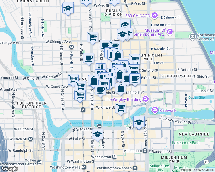map of restaurants, bars, coffee shops, grocery stores, and more near 536 North Dearborn Street in Chicago