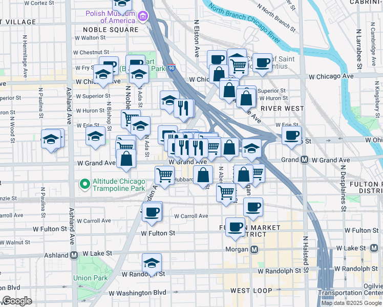 map of restaurants, bars, coffee shops, grocery stores, and more near 529 North Racine Avenue in Chicago