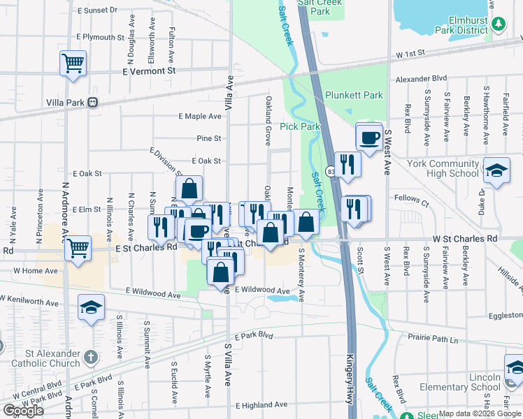 map of restaurants, bars, coffee shops, grocery stores, and more near 247 Pick Avenue in Elmhurst