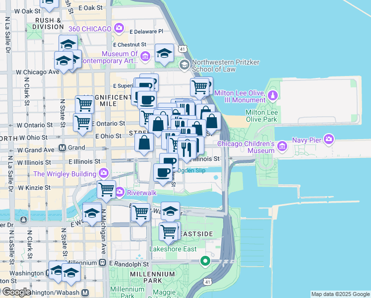 map of restaurants, bars, coffee shops, grocery stores, and more near in Chicago