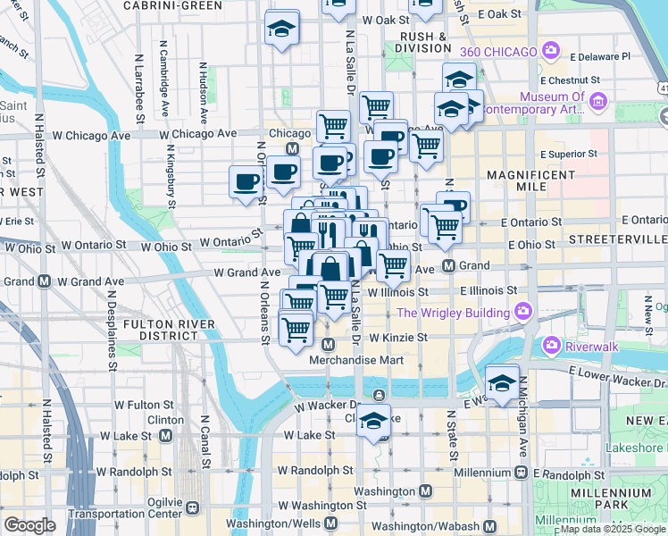 map of restaurants, bars, coffee shops, grocery stores, and more near in Chicago