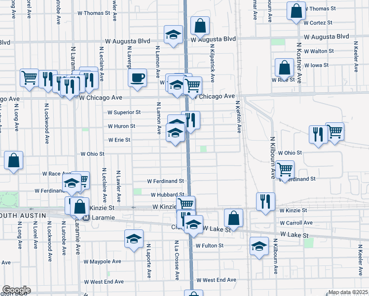 map of restaurants, bars, coffee shops, grocery stores, and more near in Chicago