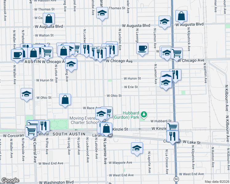 map of restaurants, bars, coffee shops, grocery stores, and more near in Chicago