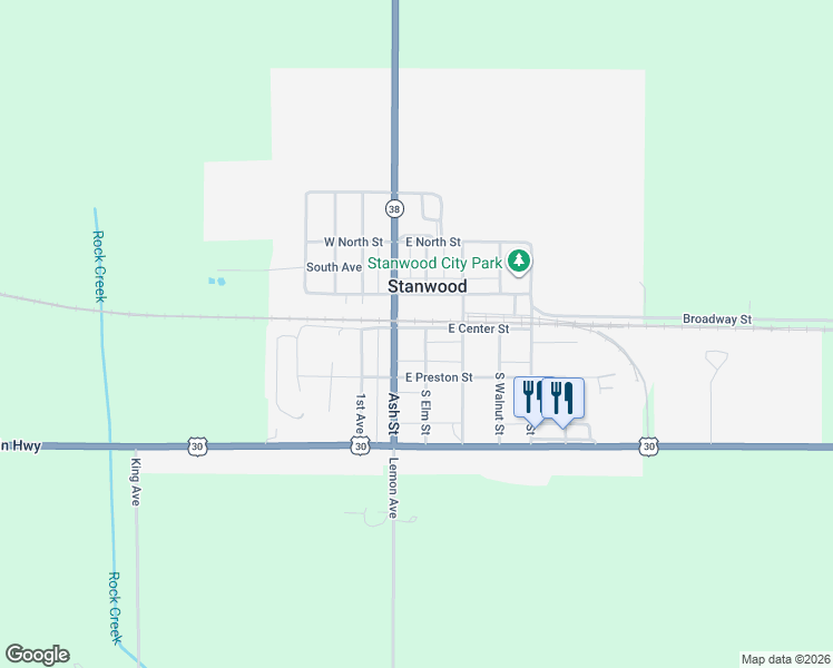 map of restaurants, bars, coffee shops, grocery stores, and more near 201 Center Street in Stanwood