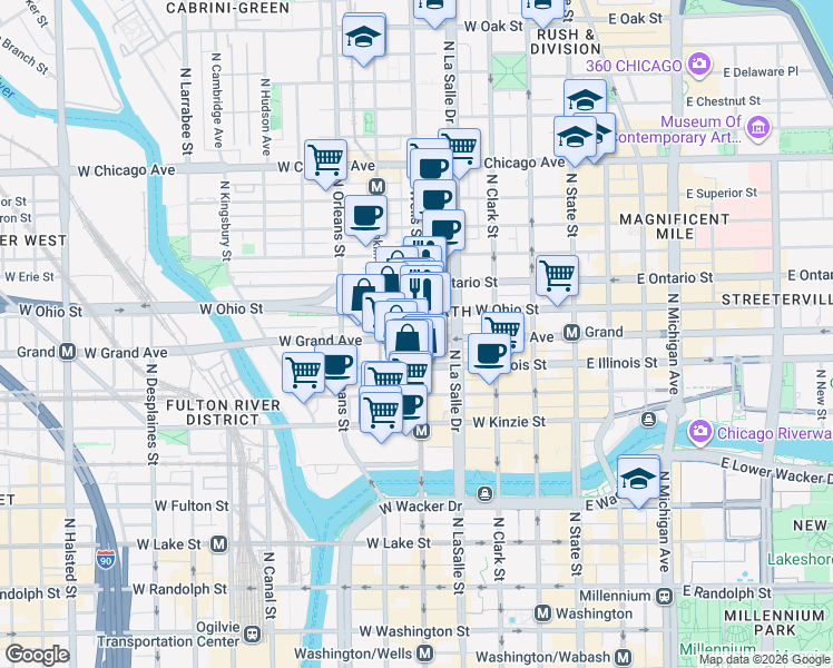 map of restaurants, bars, coffee shops, grocery stores, and more near in Chicago