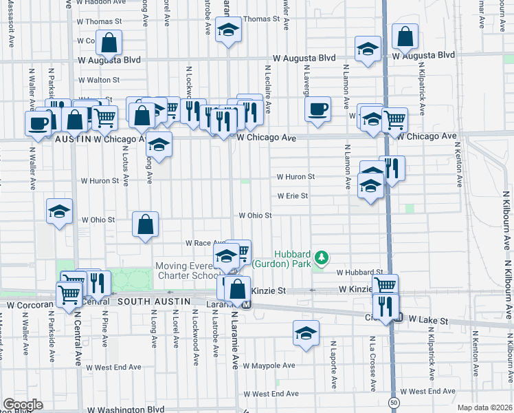 map of restaurants, bars, coffee shops, grocery stores, and more near in Chicago