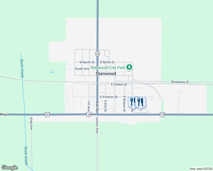 map of restaurants, bars, coffee shops, grocery stores, and more near 201 Center Street in Stanwood