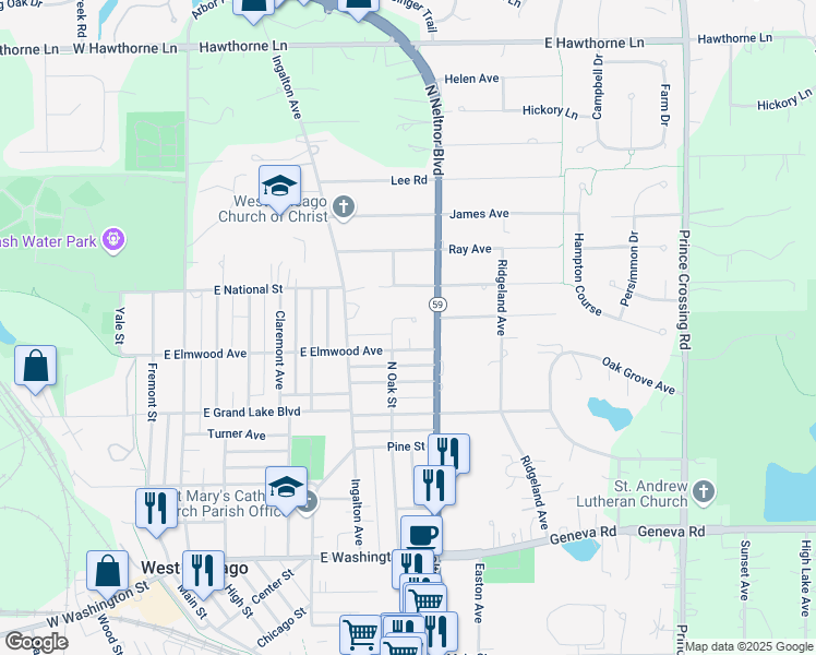 map of restaurants, bars, coffee shops, grocery stores, and more near 812 Grove Avenue in West Chicago