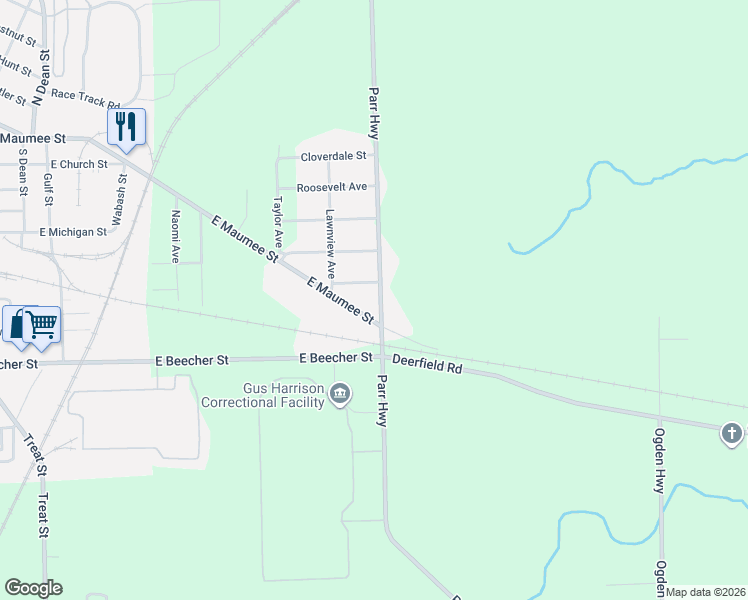 map of restaurants, bars, coffee shops, grocery stores, and more near 1854 Parr Highway in Adrian