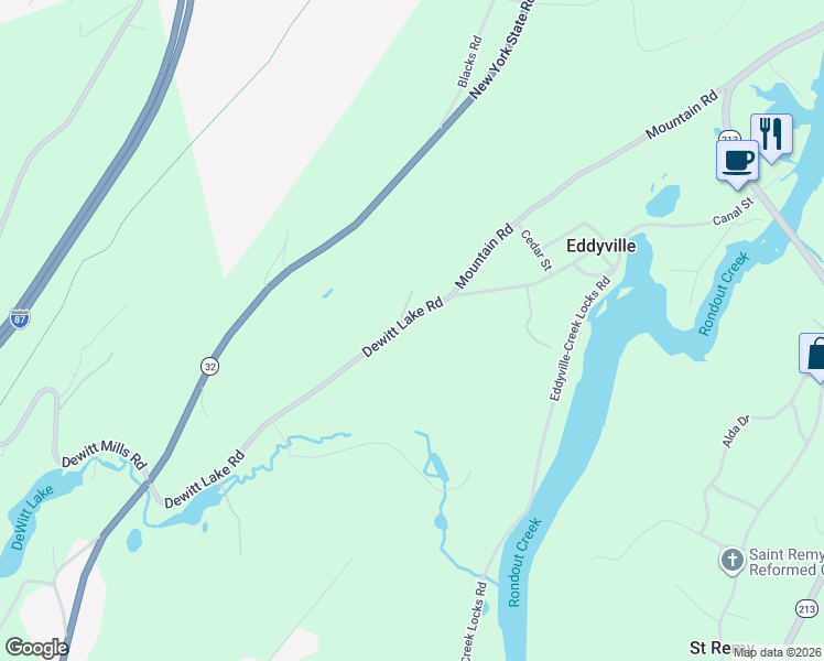 map of restaurants, bars, coffee shops, grocery stores, and more near 767-801 Dewitt Lake Road in Kingston