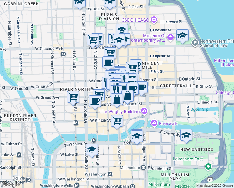 map of restaurants, bars, coffee shops, grocery stores, and more near in Chicago