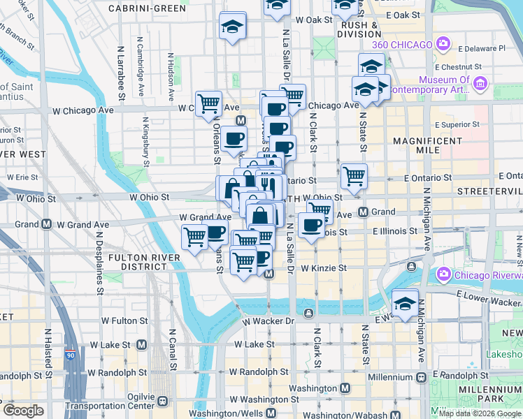 map of restaurants, bars, coffee shops, grocery stores, and more near in Chicago