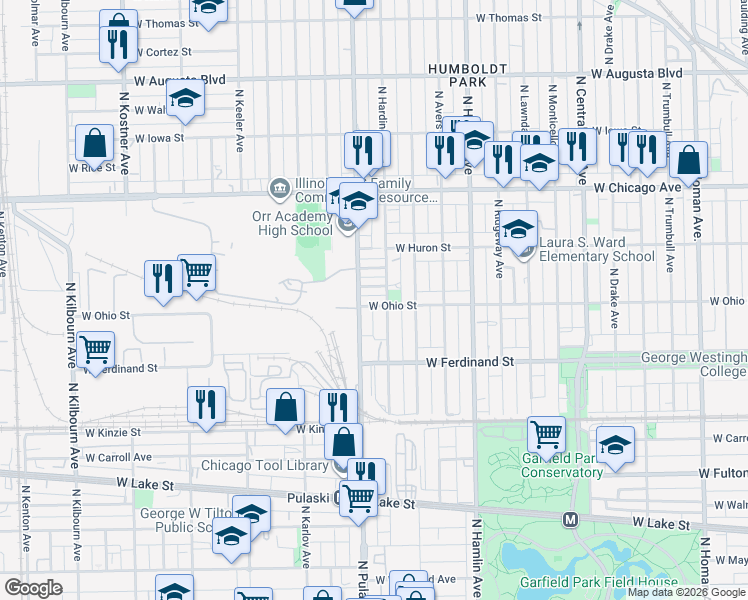 map of restaurants, bars, coffee shops, grocery stores, and more near 3964 West Ohio Street in Chicago